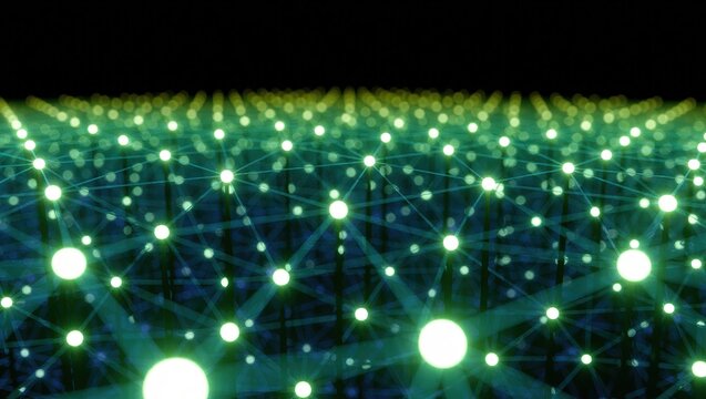 Abstract digital network of glowing nodes and connections.