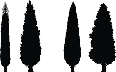 Tree silhouettes, foliage density variations, botanical shapes, forest outlines, black vector trees, nature illustration, isolated on white background