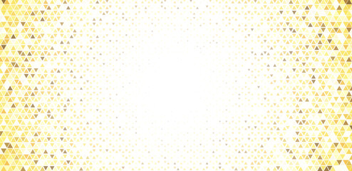 Luxury mosaic gradient background, gold triangle pattern with fade, geometric white golden backdrop for premium product promo, certificate, invitation. Yellow low polygon triangles BG. Vector texture