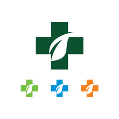 Plus health logo design illustration. Cross shape plus health medical fitness doctor sick patient nurse hospital clinic medicine. Science green geometric abstract simple gradient modern icon.