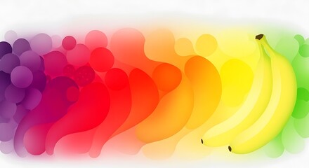 Vibrant Rainbow Gradient with Bananas and Abstract Bubbles.