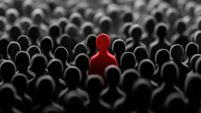 personalized customer experience. A single red figure stands out among a crowd of black silhouettes.