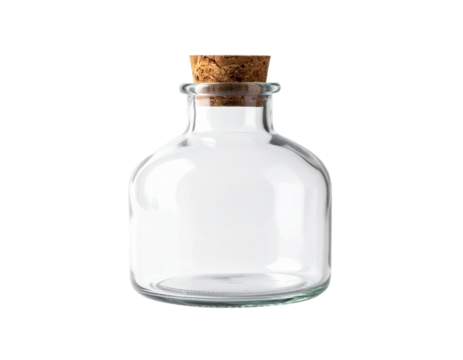 isolated empty glass bottle with cork stopper, clean transparent container for liquid or decoration - Powered by Adobe