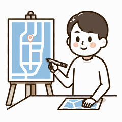 Illustration of a man drawing a map