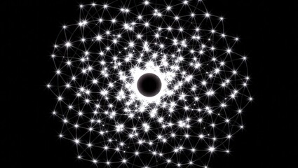 Abstract Network of Light Points Surrounding a Dark Center.