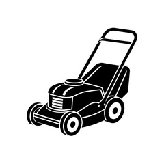 Illustration of a black lawnmower on transparent background silhouette