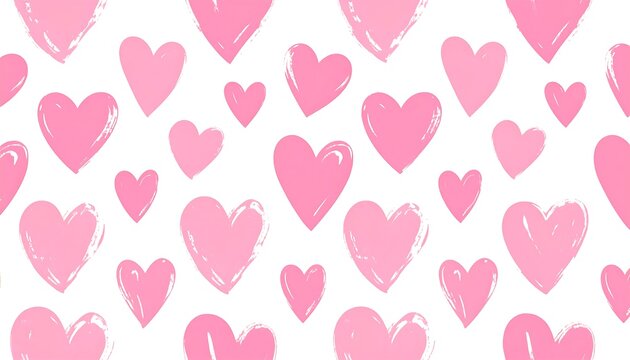A repeating pattern of pink heart shapes on a stark white background