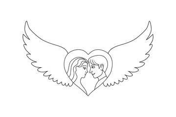 Minimalist heart outline, continuous one line vector art on a white background