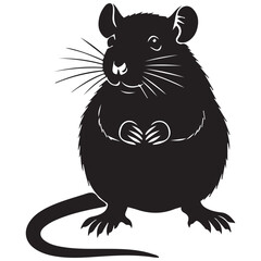 Stylized black silhouette of a plump mouse with detailed whiskers