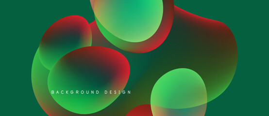Abstract fluid shapes blend vibrant colors. Green, red, yellow gradients create dynamic visual texture. Modern design element.