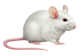 white rodent with pink tail and whiskers isolated on white background png, ai generated  