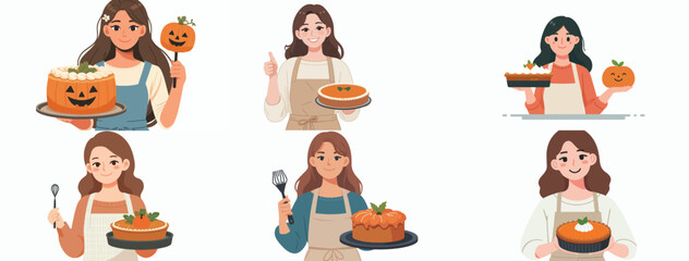 vector woman making pumpkin pie
