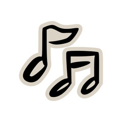 Music notes doodle sticker icon: hand drawn illustration of musical symbols for sound, song, concert, and retro audio design