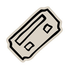 Entry ticket doodle sticker icon: hand drawn illustration of event pass for concert, movie, admission, and vintage retro design