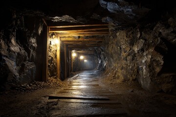 Mysterious Mine Tunnel: Dark and Eerie Underground Passage in an Abandoned Coal Mine