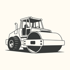 Illustration of a road roller vehicle, a heavy construction machine used for compacting surfaces
