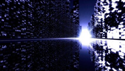 Futuristic Cityscape Reflection - A Glimpse into a Digital Metropolis.