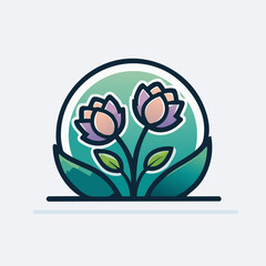 Obraz premium Two beautiful blooming flowers in a minimalist circular design.