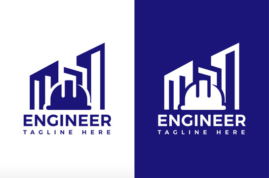 House Construction Engineering Logo, civil engineering hat with skyscraper building logo, real estate logo, construction logo, electrical engineer, mechanical engineer Vector Icon Symbol Silhouette