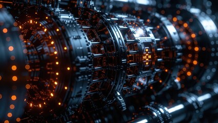 Futuristic Engine Core with Glowing Orange Energy Sparks.