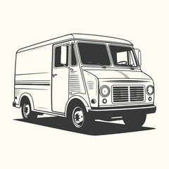 Vector art of vintage delivery van illustration, a classic commercial vehicle with a boxy design, perfect for logistics and transport themes