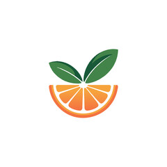 Stylized logo featuring an orange slice with bright orange segments and two green leaves vector 
