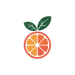 Stylized logo featuring an orange slice with bright orange segments and two green leaves vector 
