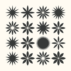 Vector art of collection of diverse starburst and floral shapes