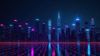Futuristic Neon Cityscape Skyline at Night.