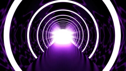 Futuristic Purple Neon Light Tunnel Toward a Bright Future.