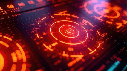 Futuristic Red Glowing HUD Interface Technology Background.