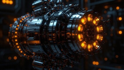 Futuristic Sci-Fi Engine with Glowing Orange Lights.