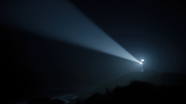sailor. Lighthouse beam cutting through morning fog at a coastal maritime scene. travel magazines, destination branding, designed for outdoor magazines and nature guides, used by event planners. - Powered by Adobe