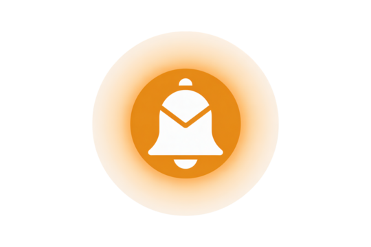 Modern alert notification bell icon glowing bright orange