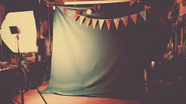 photobooth. Photobooth with colorful backdrop and soft diffused lighting in a simple party setting. lifestyle magazines, social media lookbooks, designed for influencer and brand collaborations.