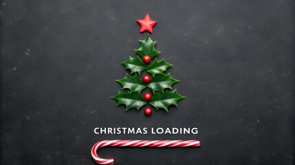 Minimalist christmas tree with candy cane loading bar festive holiday greeting design