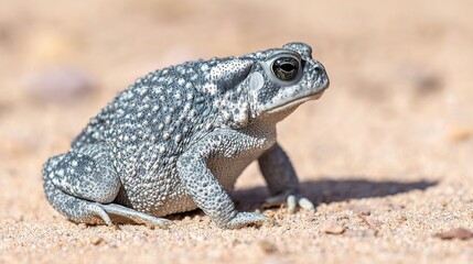 Obraz premium herpetology. Macro view of a Sonoran Desert Toad resting on sandy terrain in natural sunlight. wildlife magazines, conservation campaigns, designed for wildlife conservation campaigns.