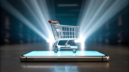 Digital shopping cart app on smartphone symbolizing e-commerce and online retail growth