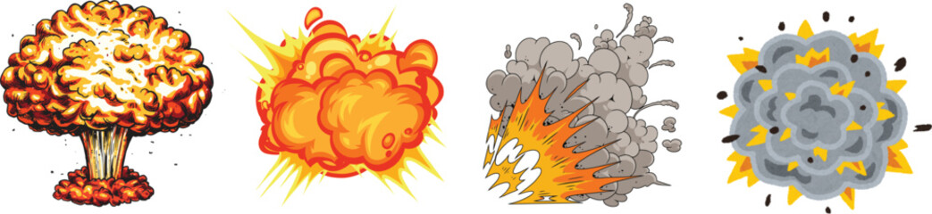 Dynamic Illustrations of Explosions A Vibrant Collection Featuring Various Styles and Effects for Design and Visual Projects, Showcasing Different Types of Explosive Forces