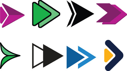 Modern vector arrow collection featuring diverse graphic elements and styles for UI, web navigation, app design, and intuitive digital forward indicators