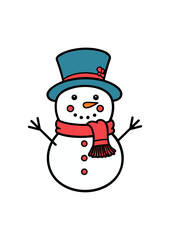 Cute snowman with a blue hat and red scarf celebrating Christmas  
