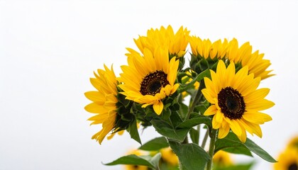 Naklejka premium Flowers bush of vibrant sunflowers on a white background.