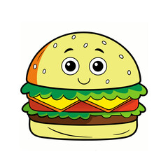 Cute cartoon hamburger character with a smiling face
