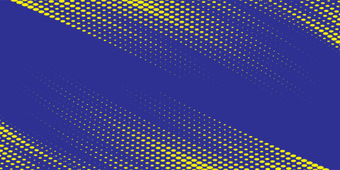 Abstract speed line style blue halftone banner design template. kuning and blue halftone dot pattern with grunge texture. Sporty style white and black dot pop art comic, Modern.