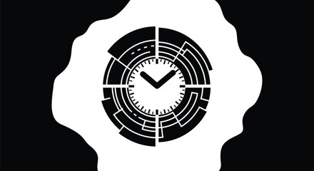 Vector art of abstract futuristic clock face with geometric patterns and digital elements, symbolizing time and technology