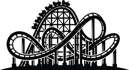 Vector art of silhouette of a thrilling roller coaster with loops and drops
