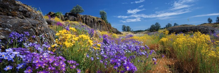 Fototapeta premium Stunning Wildflower Bloom on Rocky Terrain of North Table Mountain, Butte County, California