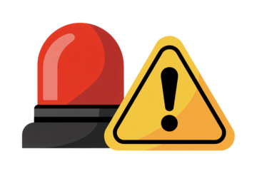 Urgent alert siren and warning sign for critical notifications