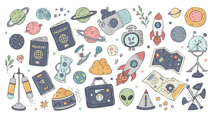 Galactic Space & World Travel Exploration Doodle Set