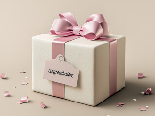 Festively wrapped present with a personalized "Congratulations" note